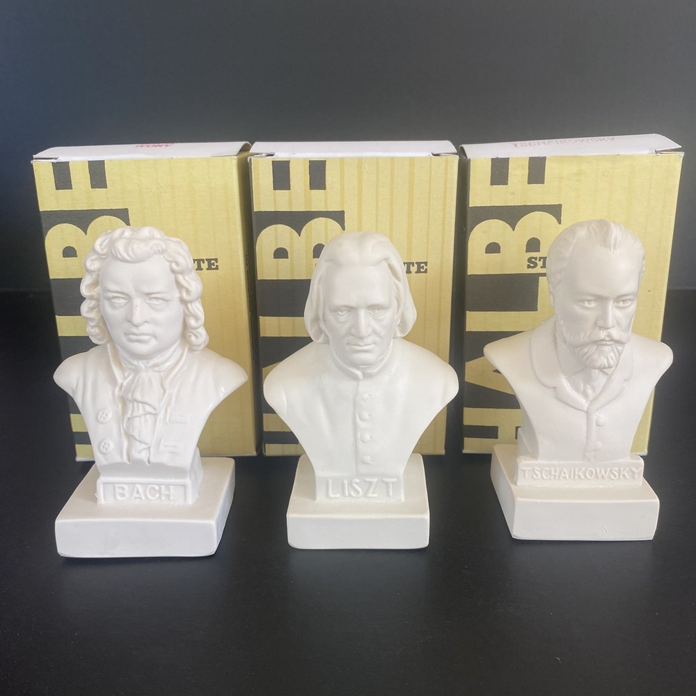 Halbe Composer Busts Set Bach Liszt Tschaikowsky Ivory Plastic Statues Vintage